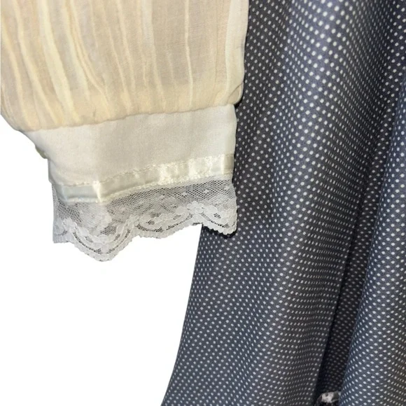 Gunne Sax Gold Tag Vintage 70s Grey White Polka Dot Lace Up  Prairie Dress 13 - Picture 5 of 8